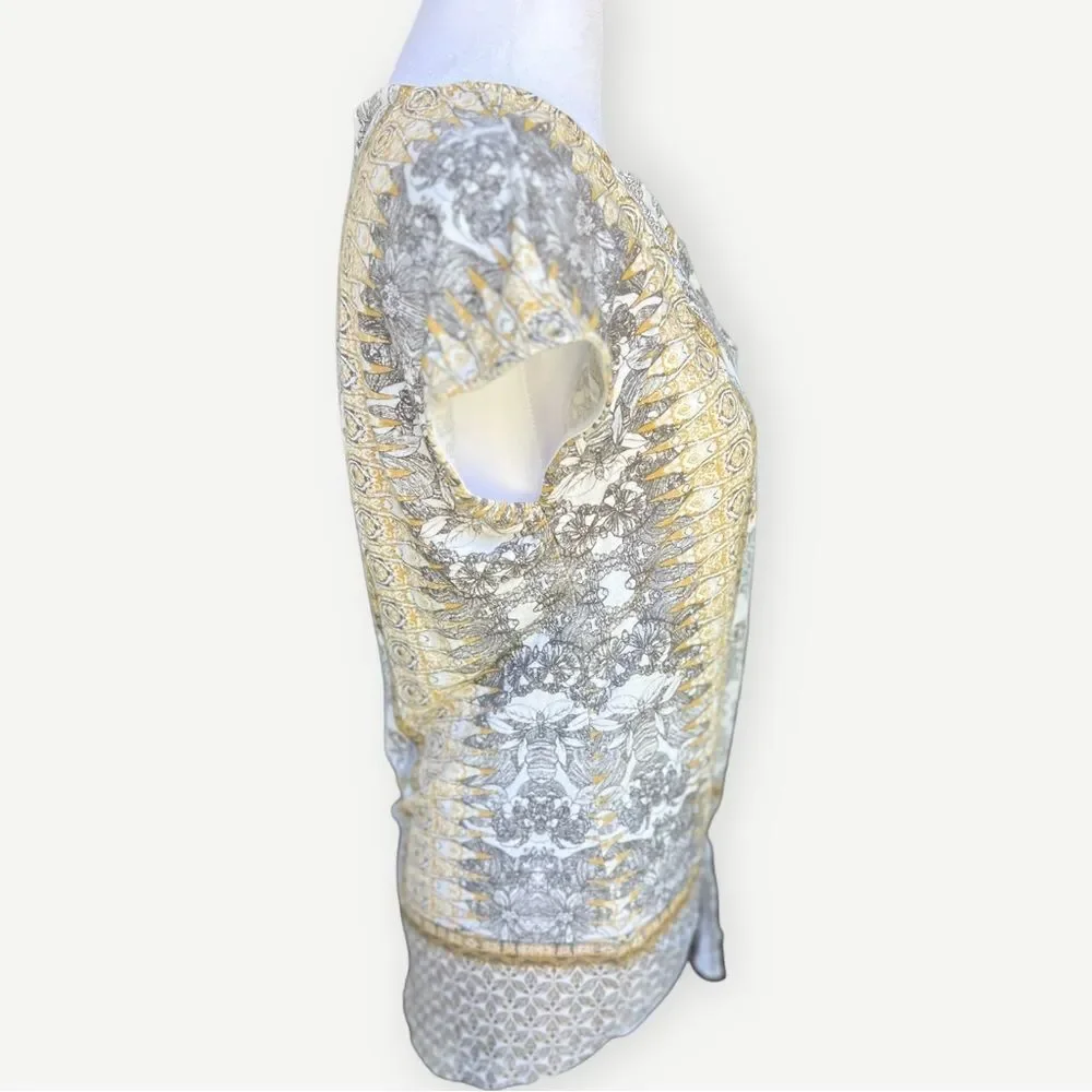 Lucky Brand Short Sleeve Multicolored Abstract Tie Front Top Blouse. Small. - Picture 3 of 8